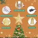 Mrrihand Christmas Tree Topper Lighted with 6 Projection Modes, Christmas Star Tree Topper Built-in LED Rotating Lights, Gold 3D Glitter Dynamic Projection for Christmas Tree Decorations