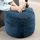 Round Stuffed Pouf Ottoman,Corduroy Foot Rest with Rebound Foam Filled, Furry and Fluffy Foot Stool Ottoman, Floor Poufs for Living Room (Blue, 20" D x 20" W x 15" H)