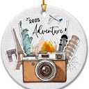 2 x Adventure Travel Christmas Ornament 2025 - Destination Travel Gifts for Women, Men, Traveling Gifts for World Travelers, Friends, Family - Ceramic Vacation Ornaments for Tree Decoration