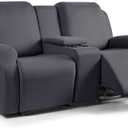 TAOCOCO Reclining Loveseat with Middle Console Slipcover, 4 Piece Polyester Fabric Stretch Loveseat Reclining Sofa Covers (Dark Gray, 2 Seat Recliner Cover with Console)