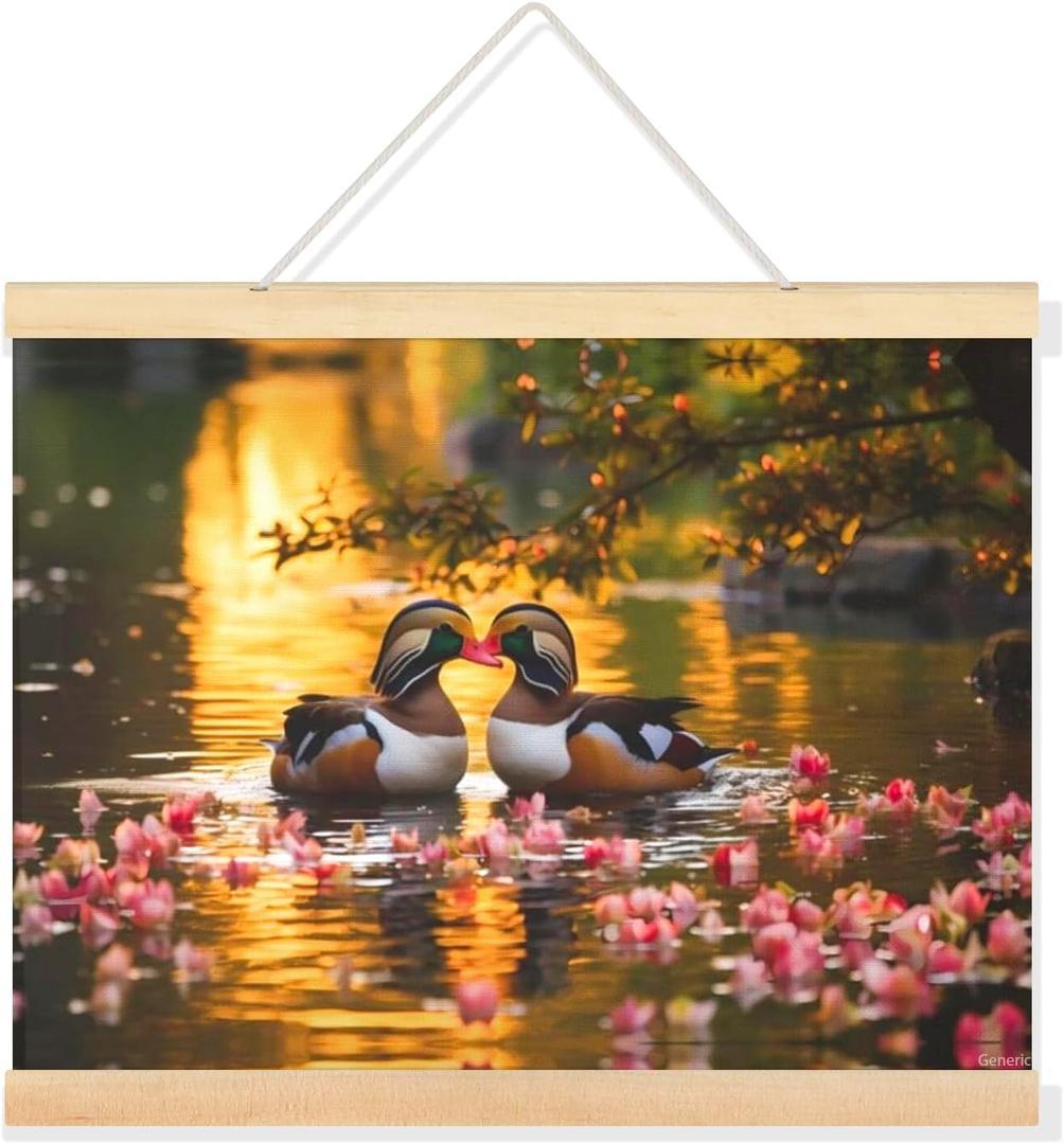 Pair of Mandarin Ducks Wall Art for Living Room Decor for Bedroom Office Decorations Artwork Home Decor Wall Painting Framed 12x16inch