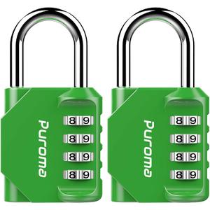 Puroma 2 Pack Combination Lock for Locker 4 Digit Outdoor Waterproof Padlock for School, Gym, Sports, Fence, Toolbox, Gate, Case, Outdoor, Hasp Storage (Green)