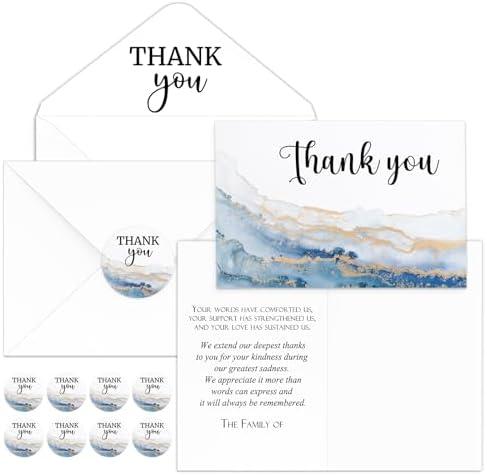 Fumete 50 Set Funeral Thank You Cards with Envelopes and Stickers Thank You Sympathy Cards with Meaningful Message Bereavement for Funeral Family Loved Ones Celebration of Life (Watercolor Agate)