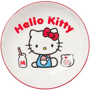 Silver Buffalo Sanrio Hello Kitty Milk and Goldfish Red and White Ceramic Dinner Pasta Bowl, 9 inches
