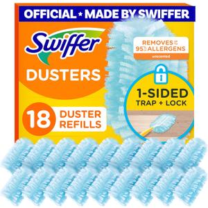 Swiffer Dusters Refill for Cleaning, Made by SWIFFER, Feather & Microfiber Duster Disposable Alternative, for Dusting Furniture, Blinds, Ceiling Fans, Walls, Helps Remove Allergens, Unscented, 18ct
