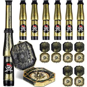 Zubebe 12 Pcs Halloween Pirate Telescope and Compass Pirate Treasure Party Favors Bulk Plastic Captain Telescope Antique Compass Prop Retro Pirate Spyglass for Halloween Birthday Party Supplies