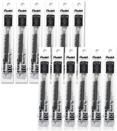 Pentel Refill Ink for EnerGel Liquid Gel Pen, (1.0mm), Bold Line, Metal Tip, Black Ink, Box of 10 (LR10-A)