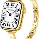 Mesime Slim Band Compatible with Apple Watch Bands 49mm 46mm 45mm 44mm 42mm 41mm 40mm 38mm for Women, Dressy Metal Bracelet Designer Fancy Strap for iWatch Ultra 3/2/1 Series 11/10/9/8/7/6/5/4/SE/3/2/1 (Gold)