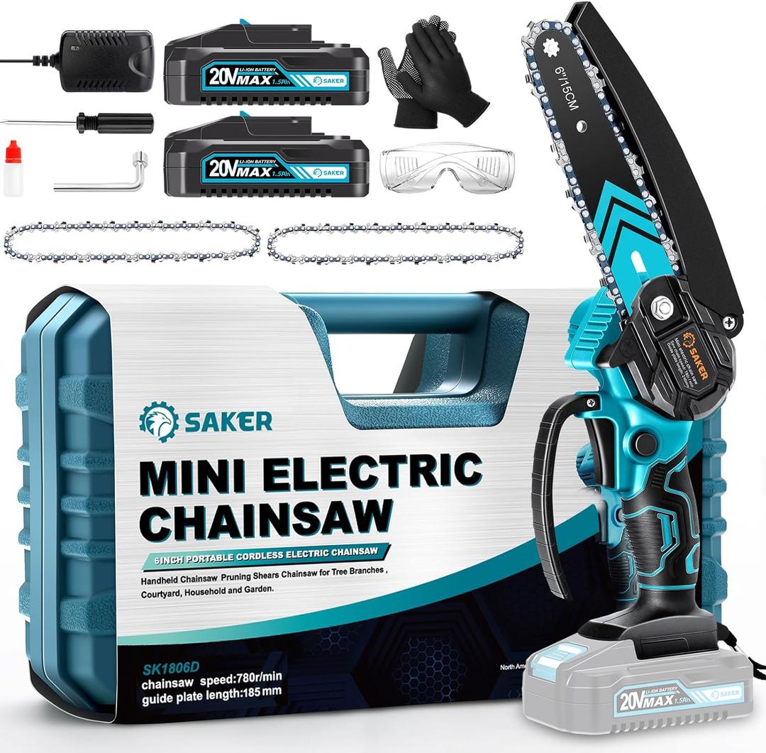 Saker Mini Chainsaw,6 Inch Portable Electric Chainsaw Cordless, Small Handheld Chain saw for Tree Branches,Courtyard, Household and Garden,Father's Day Gift for Men Dad Husband Women