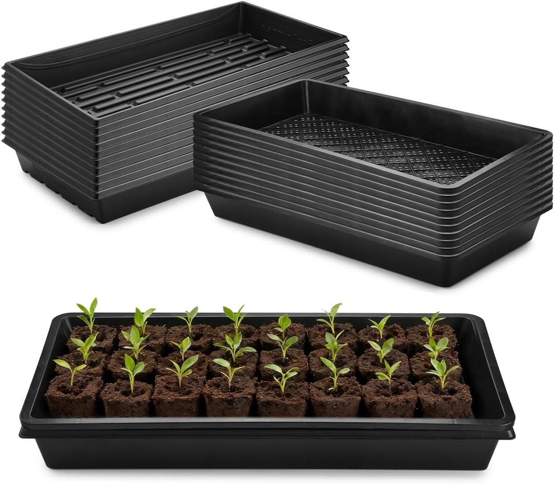 10 Pack 1020 Trays and 10 Pack 1020 Mesh Bootom Trays, 20'' x 10'', Heavy Duty Propagation Flats for Microgreens, Seed Starting, Soil Blocks, Hydroponics & Wheatgrass (10 Sets)
