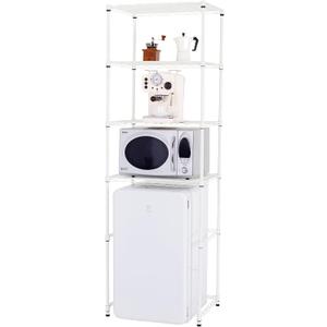 4 Tier Mini Fridge Shelf with Storage for Dorm, White | Mini Fridge Storage Shelf, Microwave Stand, Adjustable Height Organizer, For Dorm, For Kitchen