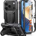 FNTCASE for iPhone 17 Pro Case: Military Grade Drop Proof Protection Mobile Cover with Kickstand | Matte Textured Rugged Shockproof TPU | Protective Sturdy iPhone 17 Pro Phone Cases 2025 - Black