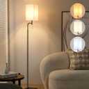 Modern Floor Lamp with 3 Color Temperatures, Square Linen Shade & Solid Iron Flat Base for Stability - Perfect for Compact Spaces Under Sofas or Behind Sectionals, Living Room, Bedroom, Office (White)