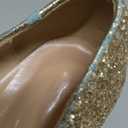 Women's Sparkling Glitter Chunky Heel Closed Toe Pumps Comfortable Mid Block Heel Slip-on Classic Party Dress Shoes (6, Gold)