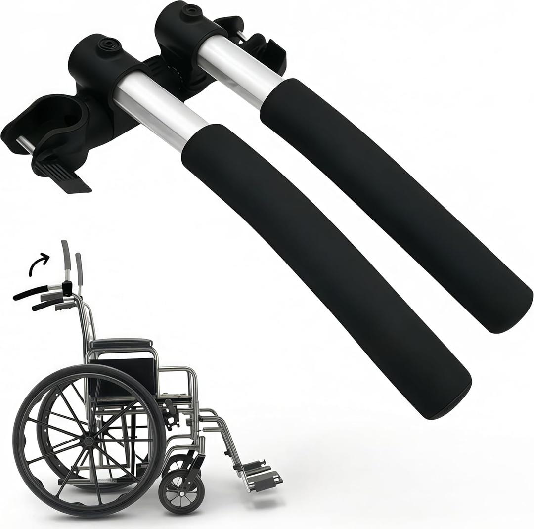 Owfccla Universal Wheelchair Handle Extenders & Stroller Extension Handles -Adjustable 2-Pack Push Bar for Tall Adults, Walker Height Extenders & Baby Stroller Handlebar Extensions (Round Pipe)