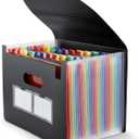 Expanding File Folder, 24 Pocket Accordion A4 Letter Size Portable Document Organizer with Colored Tabs, Expandable Bill Coupon Folder - Black
