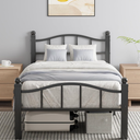 Twin Modern Metal Bed Frame with Headboard and Footboard, Black