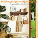 33" Coat Rack with Shelf Wall Mount, Pre-Assembled Solid Wood Coat Hooks with Shelf, Wall Coat Hanger with 7 Metal Triple-Hooks for Hanging Hat,Key,Clothes,Towel, for Entryway,Bedroom,Bathroom,Charred