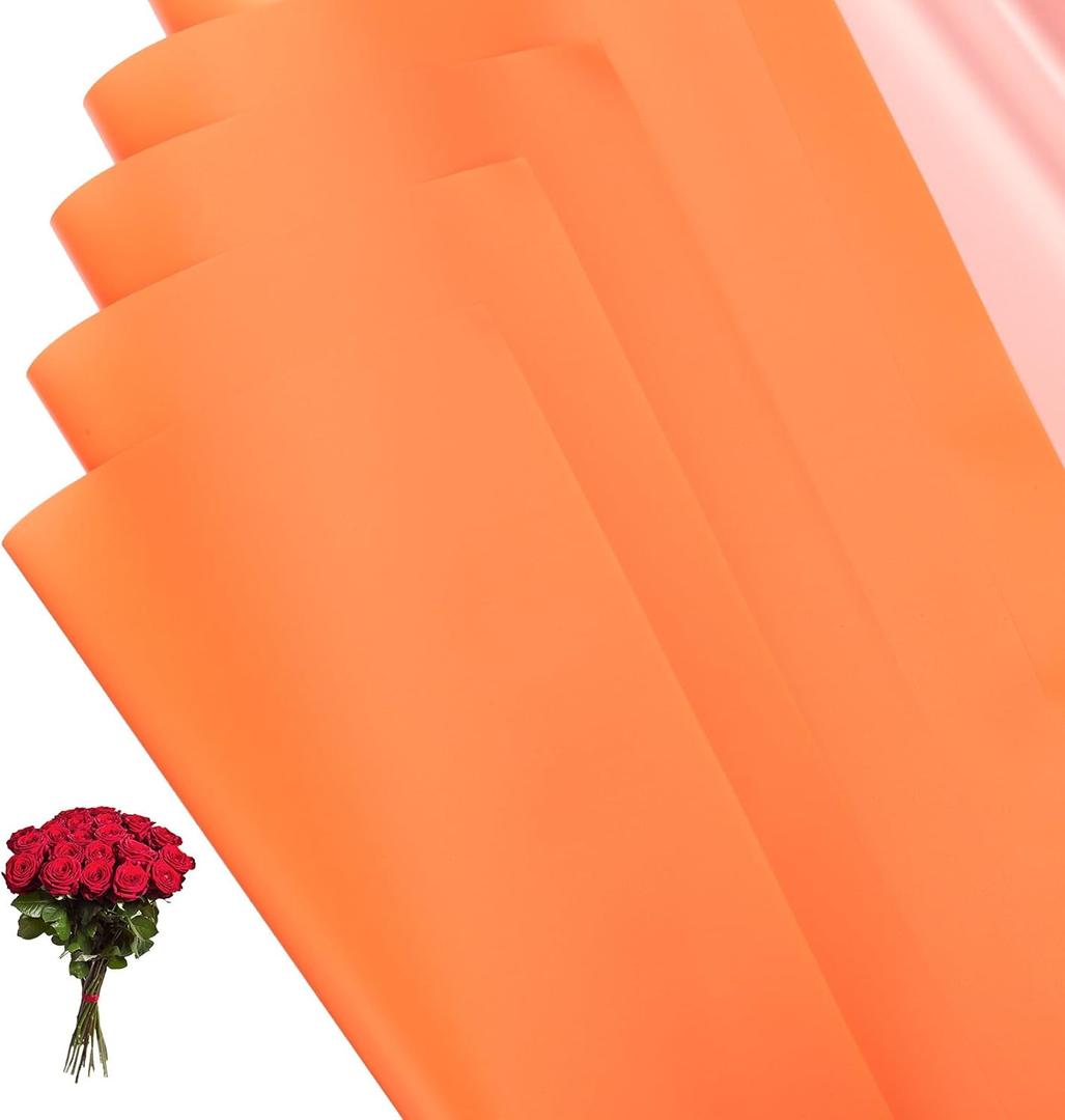 PATIKIL 22.8 x 22.8 Inch Flower Wrapping Paper, 20 Pcs Iridescent Double Sided Florist Bouquet Packaging Waterproof Florist Supplies DIY Crafts Gift Packaging Gift Box Wedding, Orange