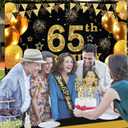 65th Birthday Decorations Men Women with 65th Birthday Banner, Black and Gold Table Cloth, Number Balloons, Large Sash, Cake Topper and Candles