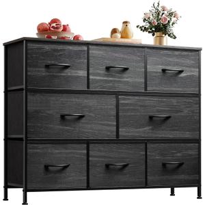 WLIVE 8 Drawer Dresser for Bedroom, Fabric Black Dresser with Large Storage Drawer Unit for Entryway, Chest of Drawers for Living Room (Charcoal Black Wood Grain Print)