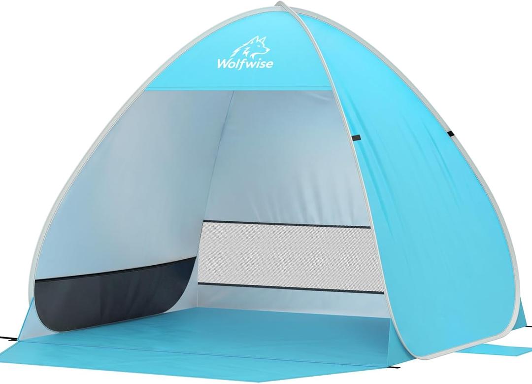 Wolfwise UPF50+ Pop up Beach Tent, Instant Easy Setup Popup Beach Shade Canopy for 1-2 Person, Sun Shelter with UV Protection, Portable with Carring Bag, 59 ×47×43 in, Blue