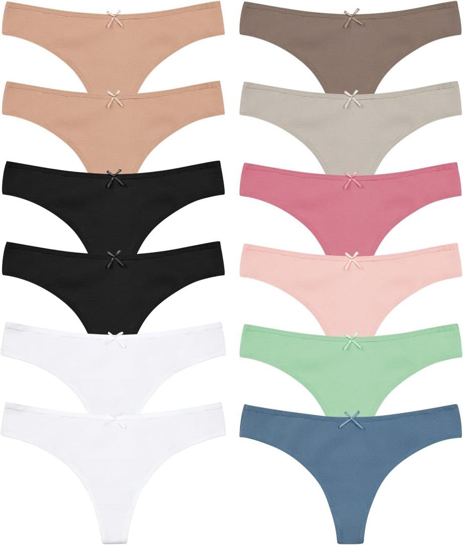 Jo & Bette Cotton Thongs for Women - 12 Pack Panties - Thongs Underwear Women Breathable No show Seamless (Small)
