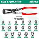 OURU 365PCS 6-25mm Spring Band Hose Clamps Assortment kit with Hose Clamp Plier, Constant Tension Hose Clamps for Fuel Lines, Silicone Vacuum Hoses, Water Pipe, Low-Pressure Air Clips