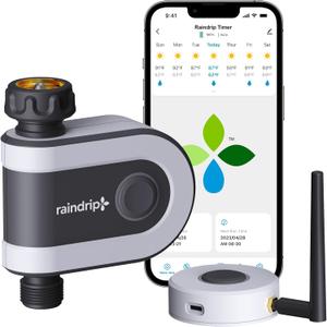 Raindrip R875CT Hose-End Smart Water Sprinkler Timer, Wi-Fi, Wireless Hose Faucet Bibb Timer for Garden, Drip Irrigation System Controller, Free App via 2.4 GHz Gateway Combo, GHT Compatible, Gray