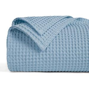 PHF Pre-Washed Cotton Waffle Weave Blanket King Size for Bed,Snag Proof Throw Blanket for Couch Spring Summer Lightweight Breathable,Oeko-TEX Certified,Machine Washable, Home Decor GiftDusty Blue