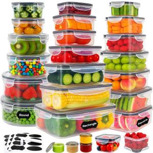 50 PCS Thicker Food Storage Containers with Lids, Clear Stackable Airtight Leakproof Reusable Plastic Meal Prep Container Set for Kitchen Storage/ Lunch, Fridge/ Microwave Safe with Labels&Pen (405oz-25 Pack)