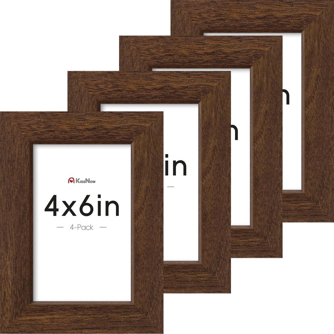 KissNow 24x36 Poster Frame 4 Pack, Brown Solid Wood, Gallery Wall Hanging
