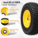 16x6.50-8 Tubeless Tire and Wheel, 16x6.5-8" Lawn Mower Tires, 3/4" or 5/8" Bearing, 3"-4.5" Offset Hub, Fit Riding Mower and Garden Tractor Front Wheels, 4 Ply, Turf Pattern, 2 Pack