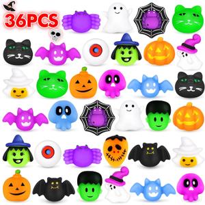 NPET 36pcs Halloween Mochi Squishies Toy, Kawaii Halloween Party Favor Squishies Toy Treats Goody Bag Filler Gifts, Ghost Spider Squishies Decoration Toys Stress Relief Toys Kids