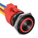 APIELE 110V-220V 22mm Latching Push Button Switch 15A Angel Eye LED Waterproof Aluminum Alloy Round Self-Locking 7/8'' 1NO 1NC 1 Pack (Black Shell-Red, 22MM)