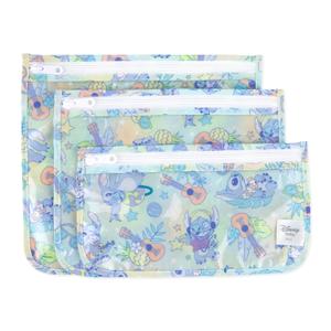 Bumkins Disney Travel Bag, Toiletry, TSA Approved Pouch, Zip Bag, Quart Size Airline Compliant, Clear-Sided, Baby, Diaper Bag Organization, Makeup, Accessories, Packing, Set of 3 Sizes, Aloha Stitch
