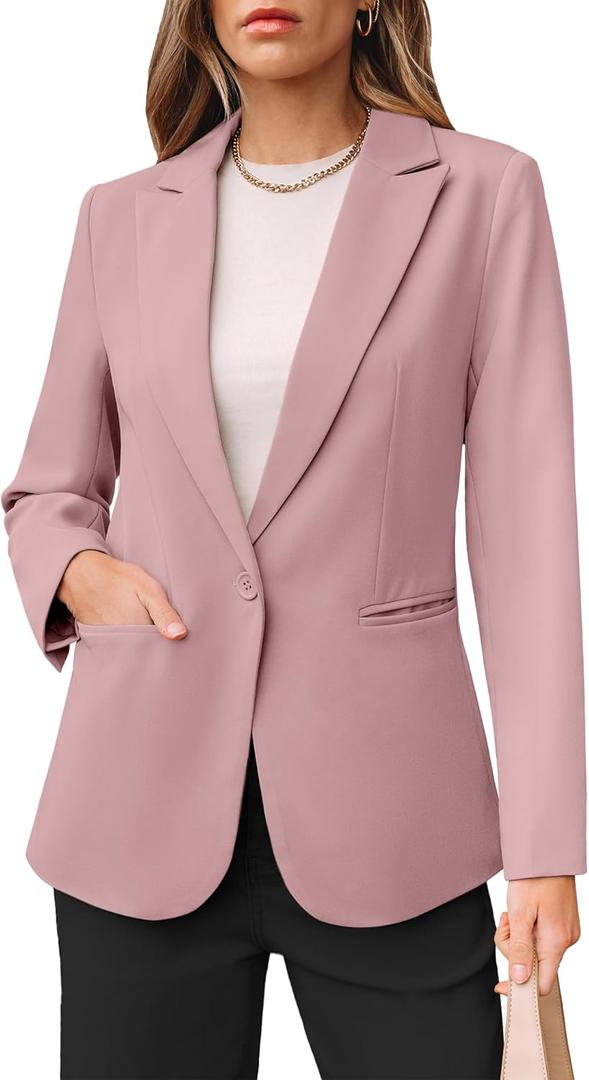 luvamia Dressy Blazers for Women Button Long Sleeve Lapel Business Casual Outfits Office Work Suit Blazer with Pockets (Medium, Misty Rose)