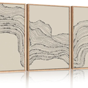 HLNIUC Neutral Abstract Framed Canvas Wall Art Set, Black Beige Wave Line Wall Decor, Large Minimalist Painting, Modern Geometric Art Print for Living Room, Bedroom, Dinning Room, Office - 16"x24"x3
