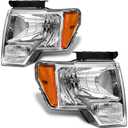 for 2009-2014 Ford F150 Pickup Headlights Assembly Compatible with 2009 2010 2011 2012 2013 2014 F150 Chrome Housing Amber Reflector Replacement Driver & Passenger Side