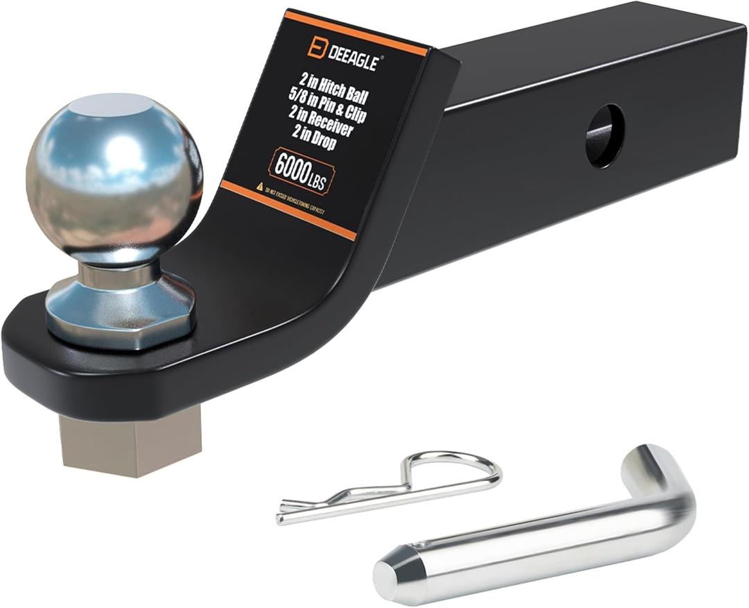 DEEAGLE 2 inch Ball Hitch with Pin, Heavy Duty Steel Receiver Hitches, Trailer Ball Hitch Fits 2 inch Receiver, 6000lbs, 2 in Drop