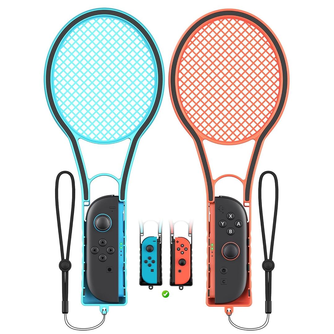 FYOUNG Tennis Racket for Nintendo Switch 2 Joy Cons, Hand Grips Compatible with Switch 2/OLED/Switch 1 Handle Grip Holder for Mario Tennis Aces Sports Game Accessories with Hand Staps-2 Packs