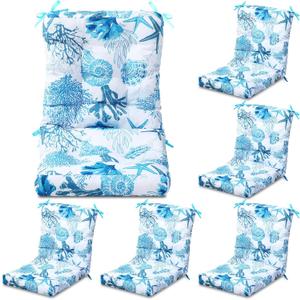 Hoteam 6 Set Outdoor Patio Chair Cushions 20 x 42 in Deep Seat Waterproof Patio Cushions Set for Furniture Replacement Removable Seat and Back (Ocean)