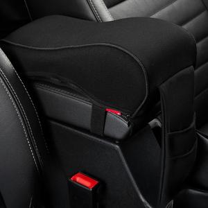 Auto Center Console Armrest Pillow Pad, Car Armrest Cushion Soft Memory Foam with Phone Holder Storage, Pockets Bag Seat Cushion Universal Fit for Most Car (Black)