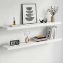 Homeforia White Floating Shelves 42 inch, High End Solid Real Wood 42inch Floating Shelf for Wall Mounted, White Wooden 42in Long Floating Shelves, Heavy Duty Bracket, 42 X 6.5 X 1.75 inches, Set of 3