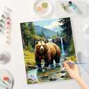 Brown Bear Paint by Numbers Kit for Adults - DIY Grizzly Bear by Waterfall in Forest Painting on Canvas, Acrylic Paint Set, Suitable for Beginners, Art for Home Decoration or Gifts(12X16IN Framed)