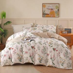 OAITE Duvet Cover Queen Size - 100% Cotton Comforter Cover Floral Duvet Cover Sets 3-PC, Breathable Duvet Cover with Zipper Closure & Corner Ties (Queen-90" x 90", Assorted)