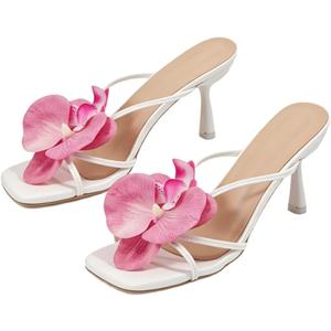 MakeMeChic Women's Open Toe Floral Kitten Heels Flower Summer Beach Sandals, Size 11.5