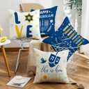 Hanukkah Throw Pillow Covers 18x18 inch Set of 4, Menorah Dreidel Star of David Decorative Pillow Cases for Couch Sofa