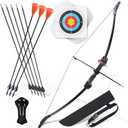 CrazyMouse Bow and Arrow for Teens Beginners Adults Recurve Bow Set 8 Arrows 5 Target Face Archery Longbow Kit Backyard Games Gift for Outdoor Sports