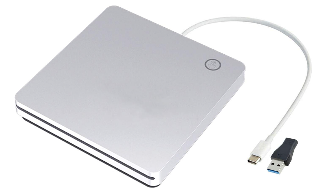 External USB C Slot in Smart Touch CD DVD Drive,USB 3.0 Portable CD/DVD +/-RW ROM Burner Player Writer Drive Compatible with Laptop Desktop MacBook Pro Air iMac Windows10-Silver